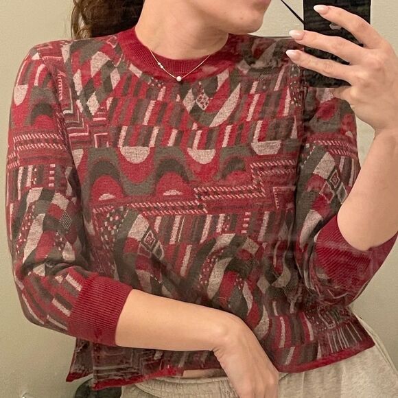 VINTAGE‎ 70s Retro Fun Mixed Pattern Knit Crop Sweater xsmall - Picture 1 of 2